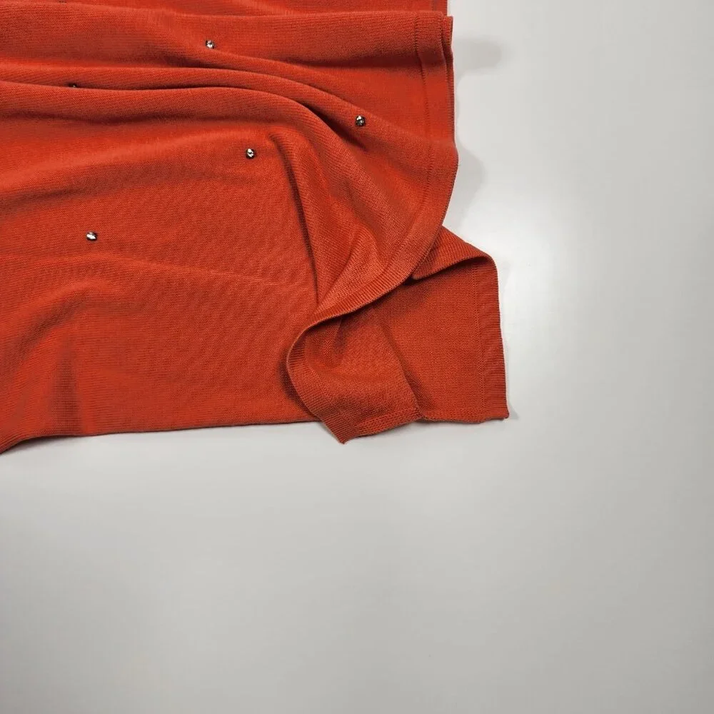 The Quacker Factory 1X Silk Cotton Orange Studded Sweater Top Square Neck Short
